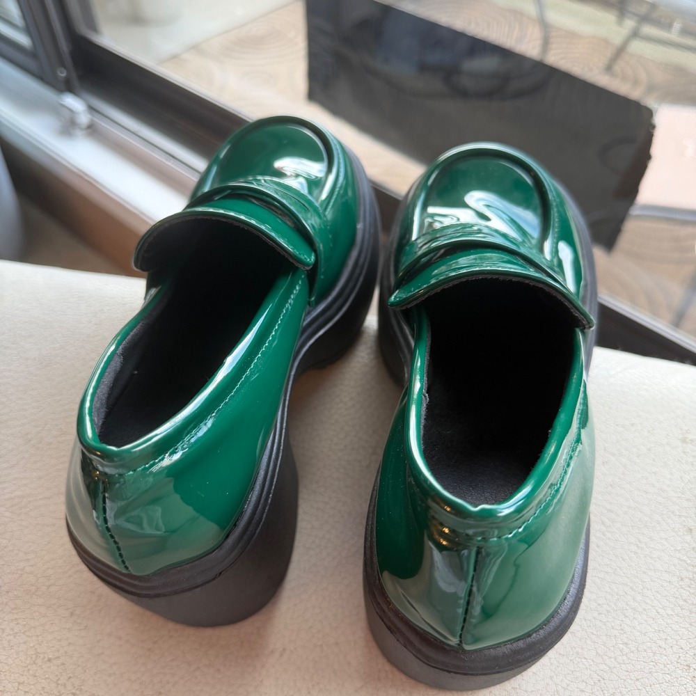 Green Platform Loafers Chunky Lug Sole Y2K Aesthetic Dark Academia Retro US 7.5 - Picture 4 of 8